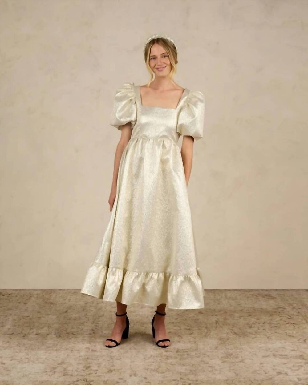 NEW NORALEE augusta puff sleeves dress in champagne
